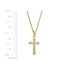 14K Yellow Gold Engraved Cross with Chain