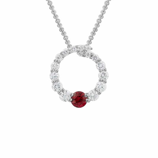 14K White Gold Loop of Diamonds with Ruby Pendant by The Little Jewel