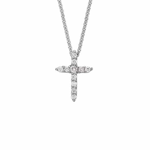 14K White Gold Diamond Petite Cross Necklace by The Little Jewel