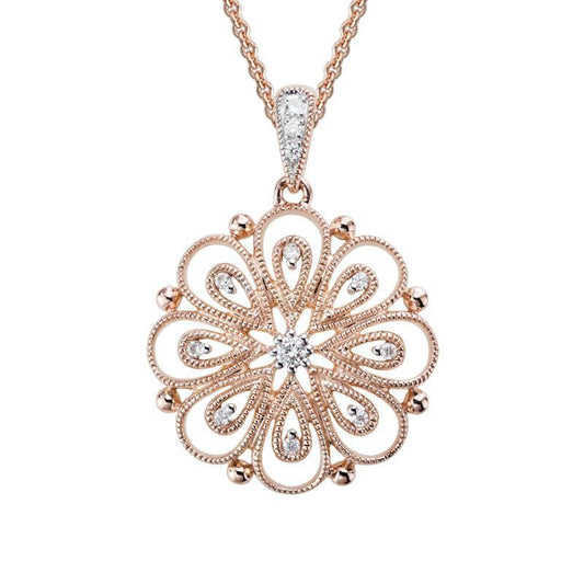 14K Rose Gold Filigree Petals Pendant with Diamonds by The Little Jewel