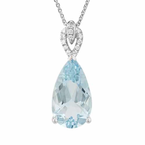 14K White Gold Pear Shaped Aquamarine Pendant with Diamonds by The Little Jewel
