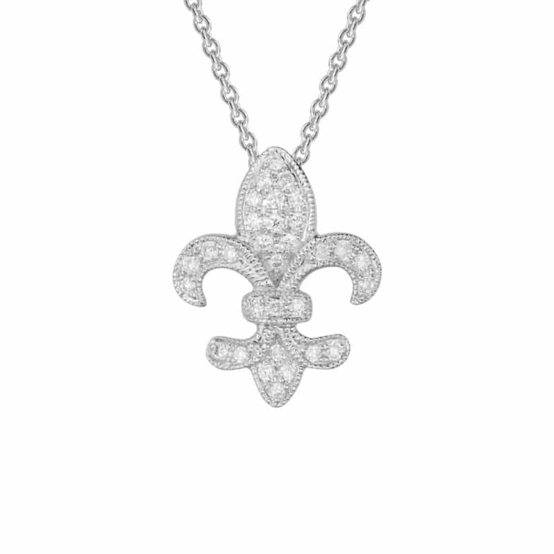 14K White Gold Diamond Fleur de Lis Necklace by The Little Jewel