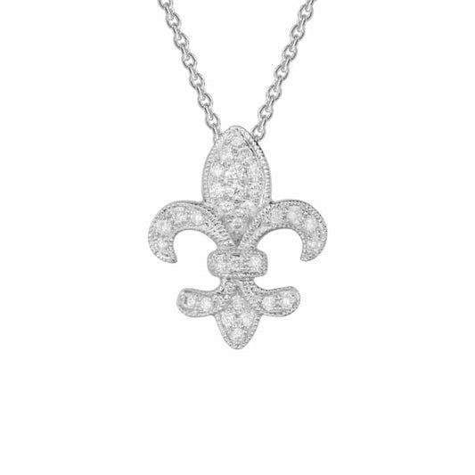 14K White Gold Diamond Fleur de Lis Necklace by The Little Jewel