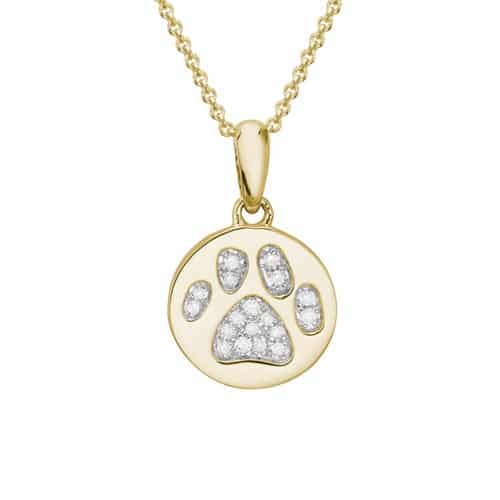 14K Yellow Gold Diamond Paw Print Necklace by The Little Jewel