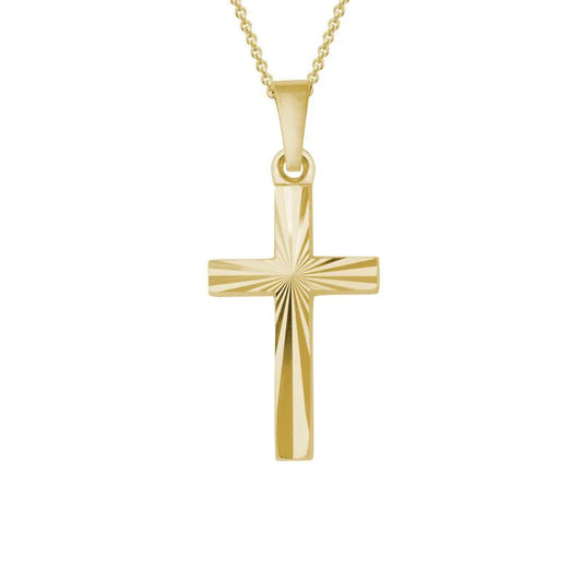 14K Yellow Gold Solid Radiant Cross