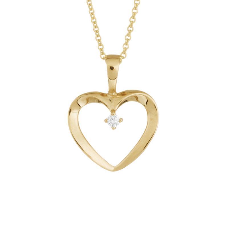 14K Yellow Gold Open Heart Pendant with Diamond by The Little Jewel