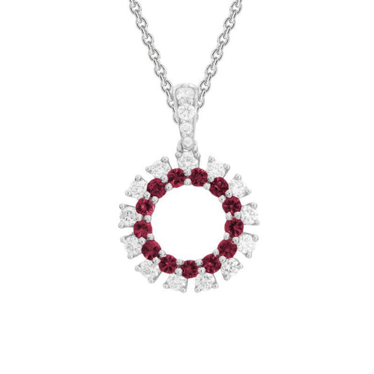 14K White Gold Ruby and Diamond Circle Necklace by The Little Jewel