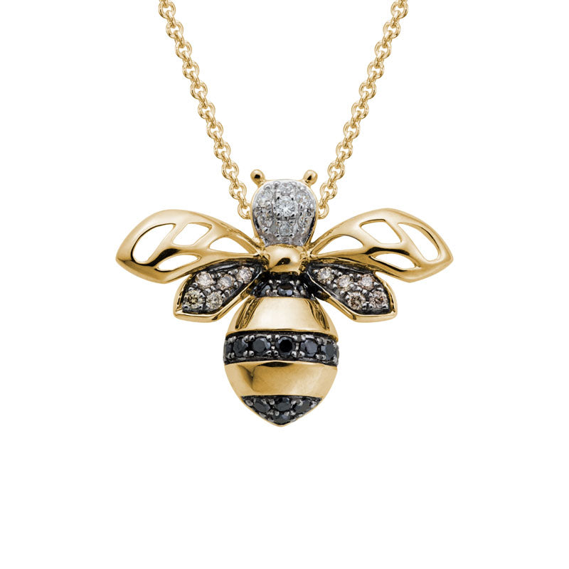 14K Yellow Gold Diamond Bee Pendant and Necklace