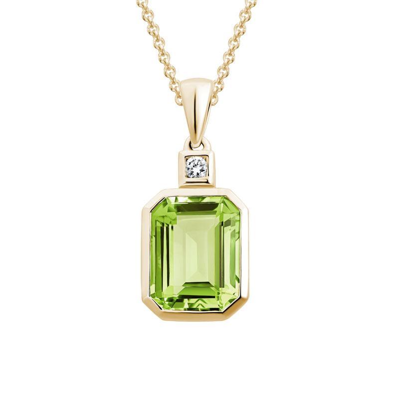 14K Yellow Gold Emerald Cut Peridot Necklace with Diamond by The Little Jewel