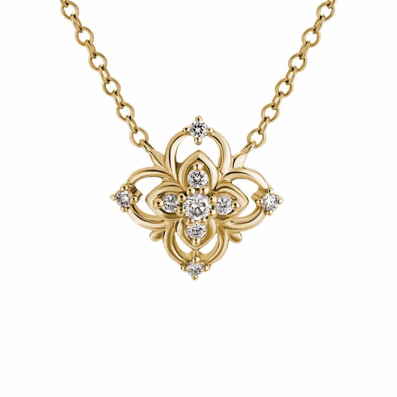 14K Yellow Gold Diamond Filigree Necklace by The Little Jewel