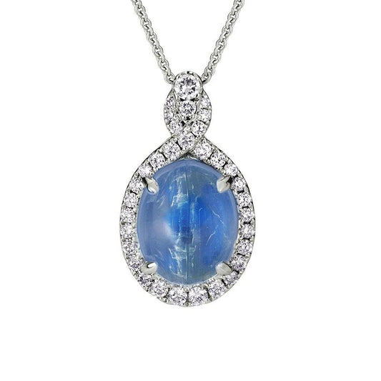 14K White Gold Oval Moonstone Necklace with Diamond Accents by The Little Jewel