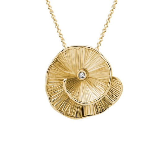 14K Yellow Gold Ridged Swirl Necklace with Center Diamond by The Little Jewel