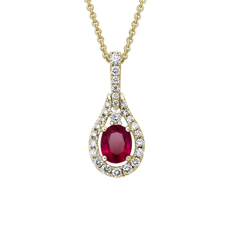 14K Yellow Gold Ruby and Diamond Necklace