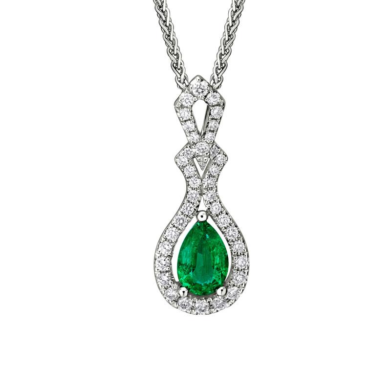 14K White Gold Emerald and Diamond Teardrop Necklace by The Little Jewel