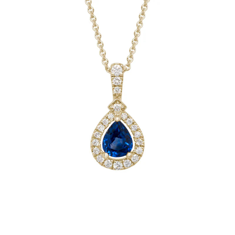 14K Yellow Gold Blue Sapphire and Diamond Necklace