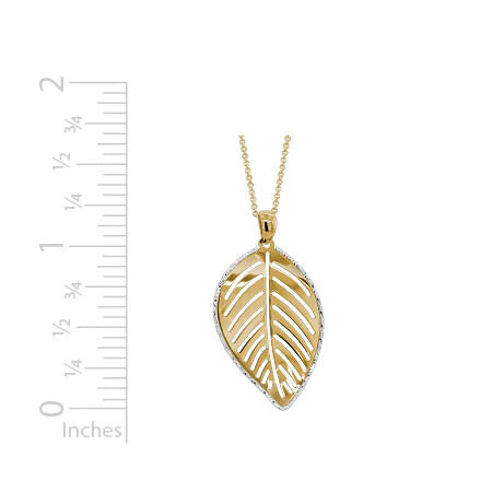 14K Yellow Gold and White Gold Leaf Pendant with Chain