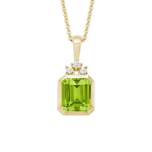 14K Yellow Gold Peridot Pendant with Accent Diamonds