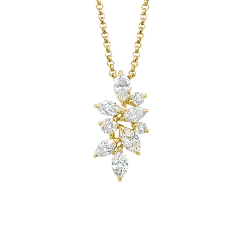 14K Yellow Gold Diamond Cluster Pendant