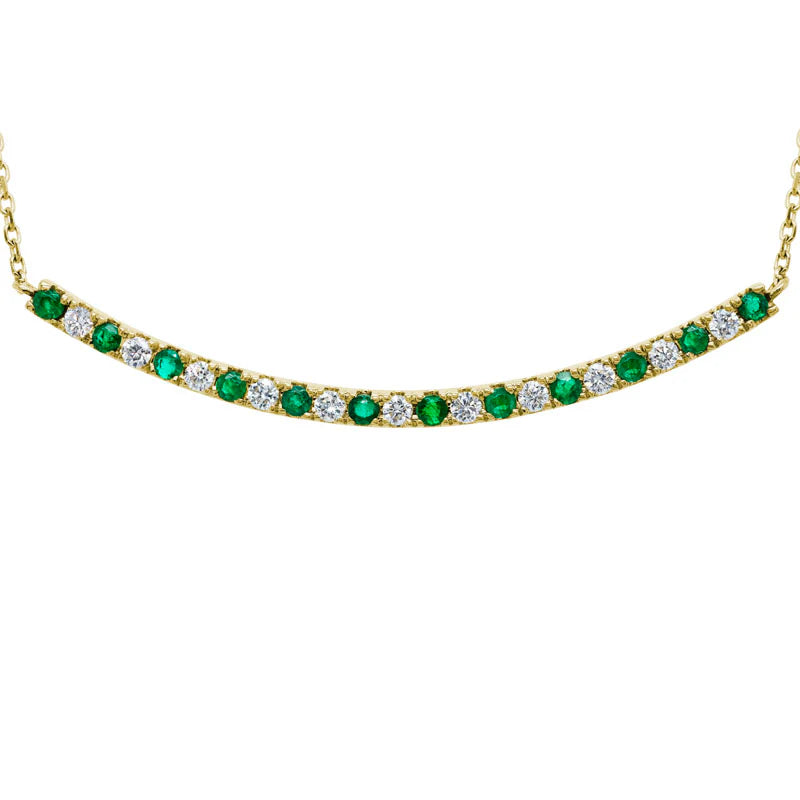 14K Yellow Gold Emerald and Diamond Necklace