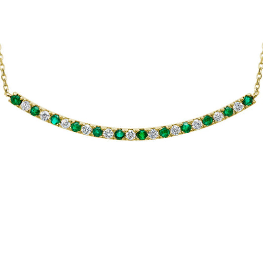 14K Yellow Gold Emerald and Diamond Necklace