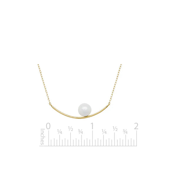 14K Yellow Gold Stationary Bar Pendant with Freshwater Pearl and Chain