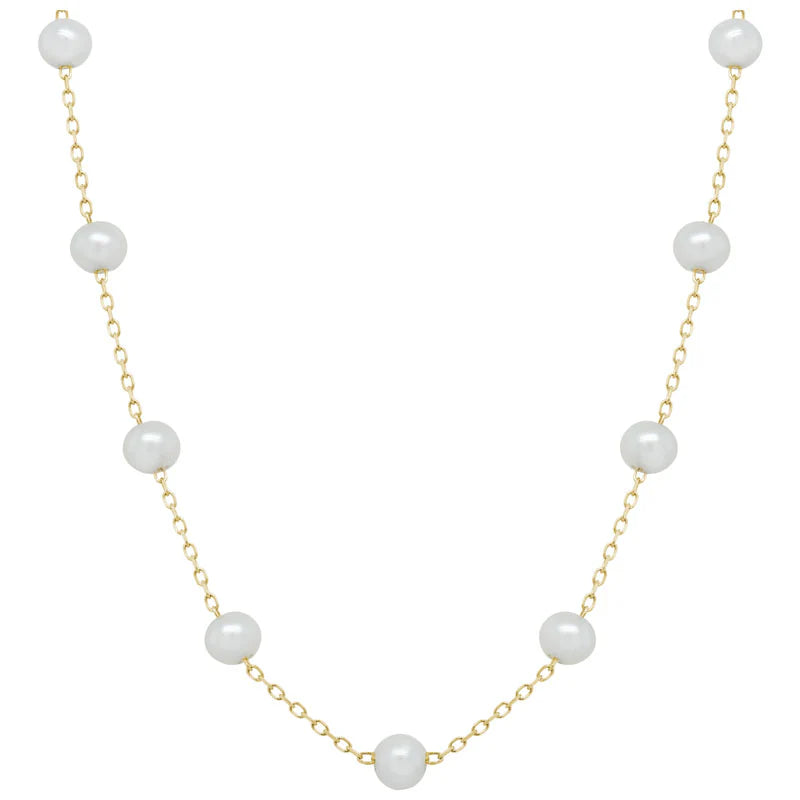 14K Yellow Gold Freshwater Pearl  Station Necklace