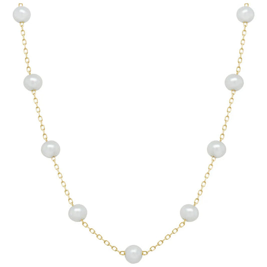 14K Yellow Gold Freshwater Pearl  Station Necklace