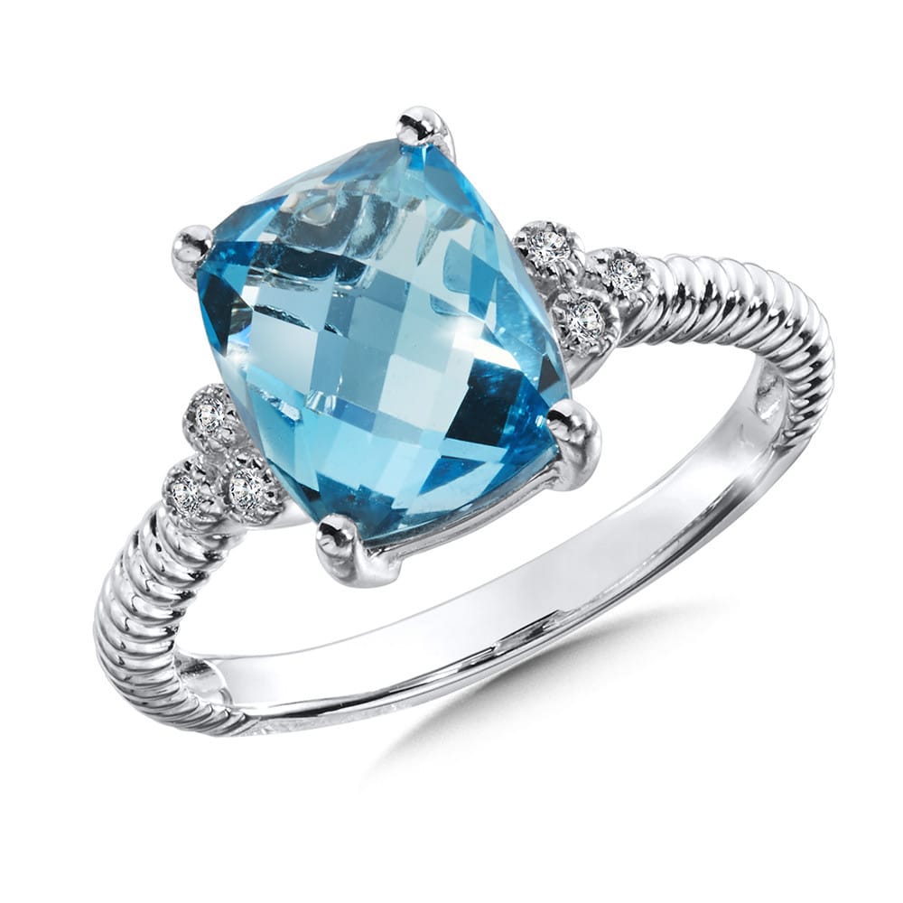 Blue Topaz and Diamond Ring in 14K White Gold by SDC Creations