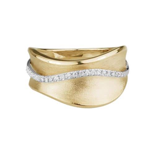 14K Yellow Gold Matte Finish Diamond Wave Ring by The Little Jewel