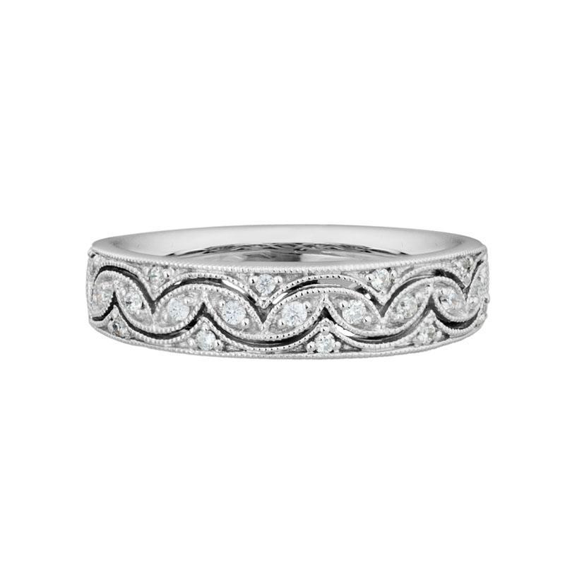 14K White Gold Oval and Arches Fillagree Diamond Band by The Little Jewel