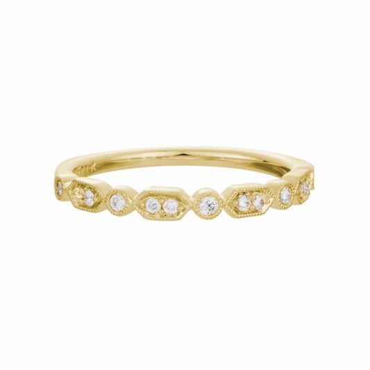 14K Yellow Gold Stackable Geometric Ring with Diamonds by The Little Jewel