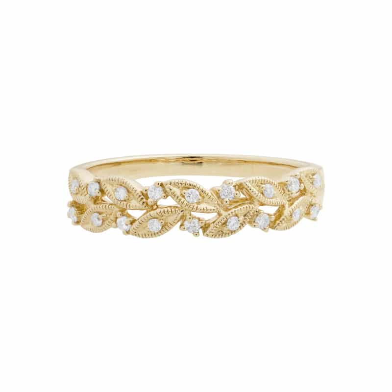 14K Yellow Gold Laurel Leaf Diamond Ring by The Little Jewel