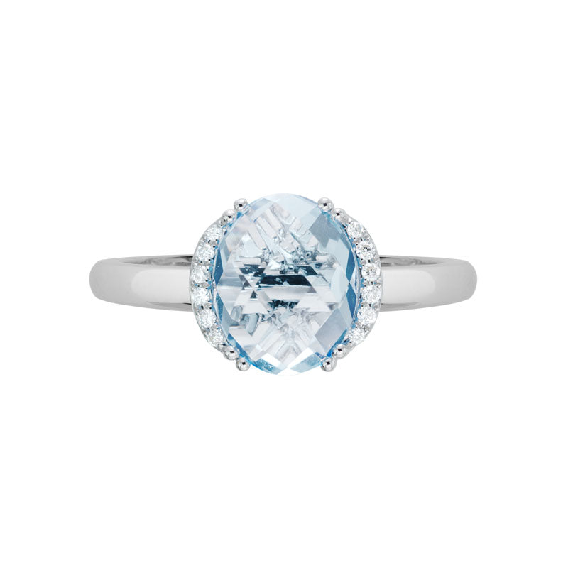 14K White Gold Aquamarine and Diamond Partial Halo Ring