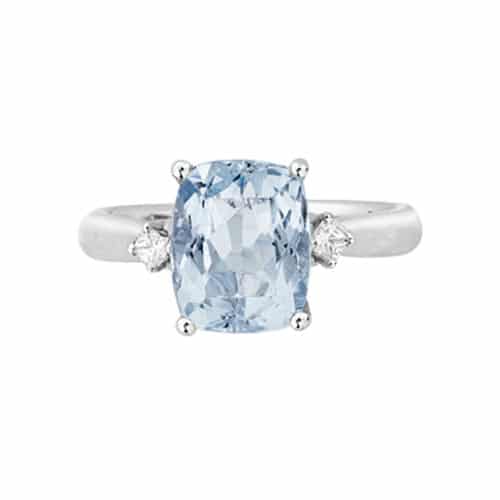 14K White Gold Aquamarine Ring with Side Diamonds by The Little Jewel