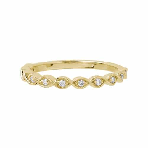 14K Yellow Gold Wavy Ring with Diamonds by The Little Jewel