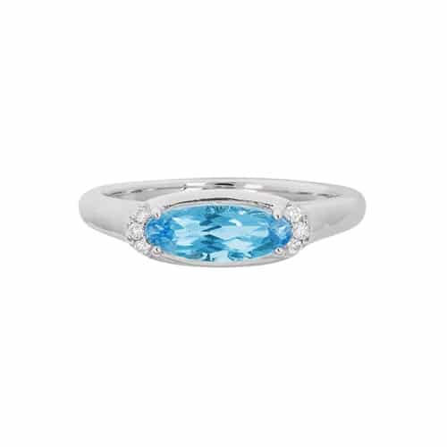 14K White Gold Oval Blue Topaz Ring with Diamond Accents by The Little Jewel