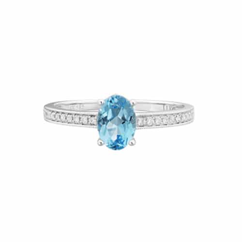 14K White Gold Oval Blue Topaz Ring With Diamonds by The Little Jewel