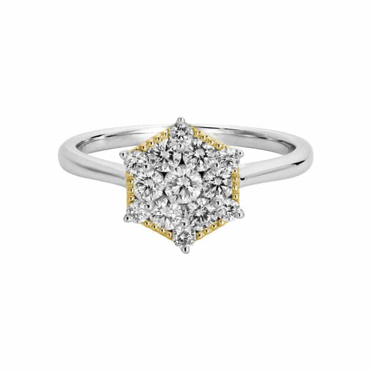 14K White Gold Hexagon 9mm Cluster Diamond Ring by The Little Jewel