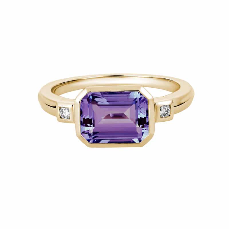 14K Yellow Gold Emerald Cut Amethyst Ring with Diamonds by The Little Jewel