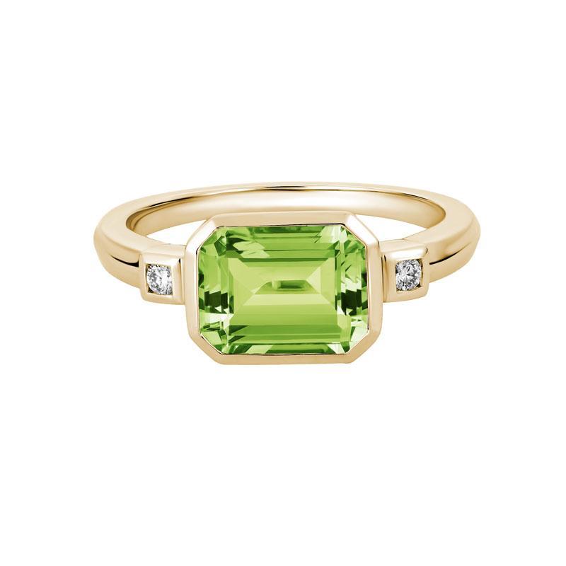 14K Yellow Gold Emerald Cut Peridot and Diamond Ring by The Little Jewel