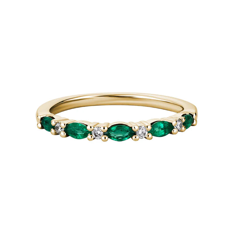 14K Yellow Gold Emerald and Diamond Stackable Ring