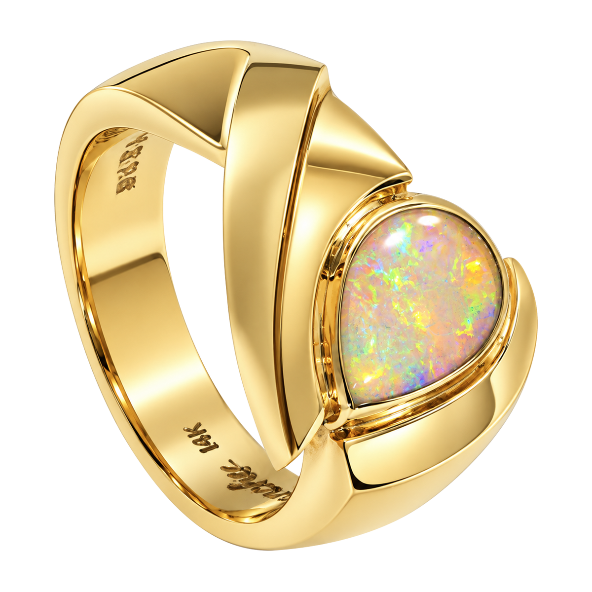 14K Yellow Gold Pear Cut Opal Ring