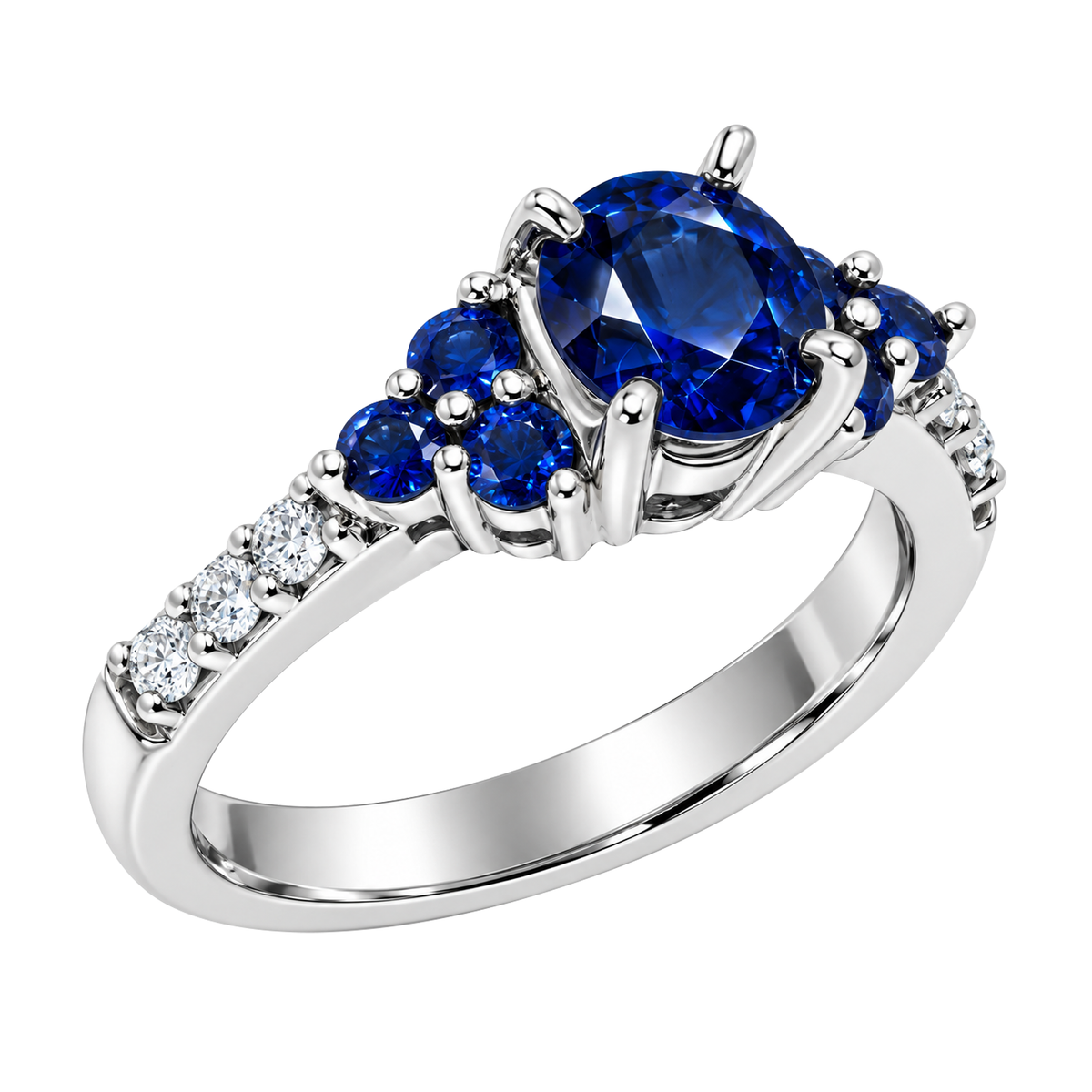 18K White Gold Solitaire Sapphire Ring