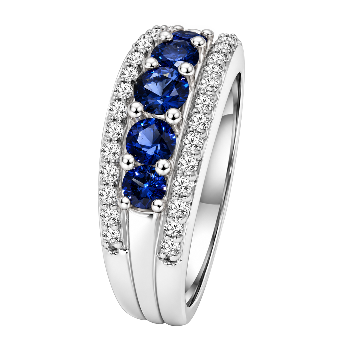 18K White Gold Sapphire & Diamond Band