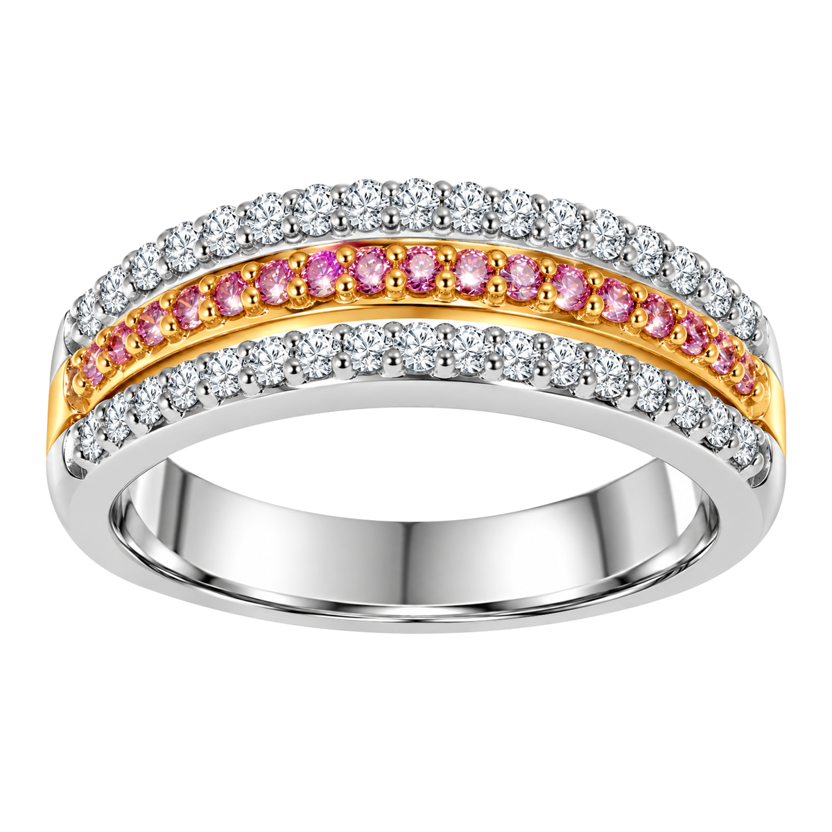 18K White Gold & Rose Gold Triple Row Diamond Band