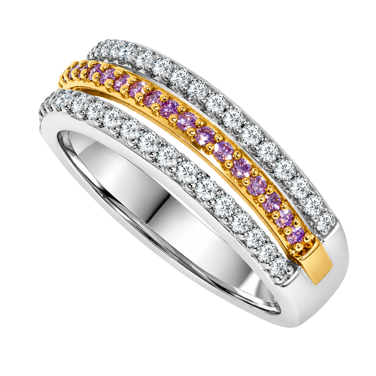 18K White Gold & Rose Gold Triple Row Diamond Band