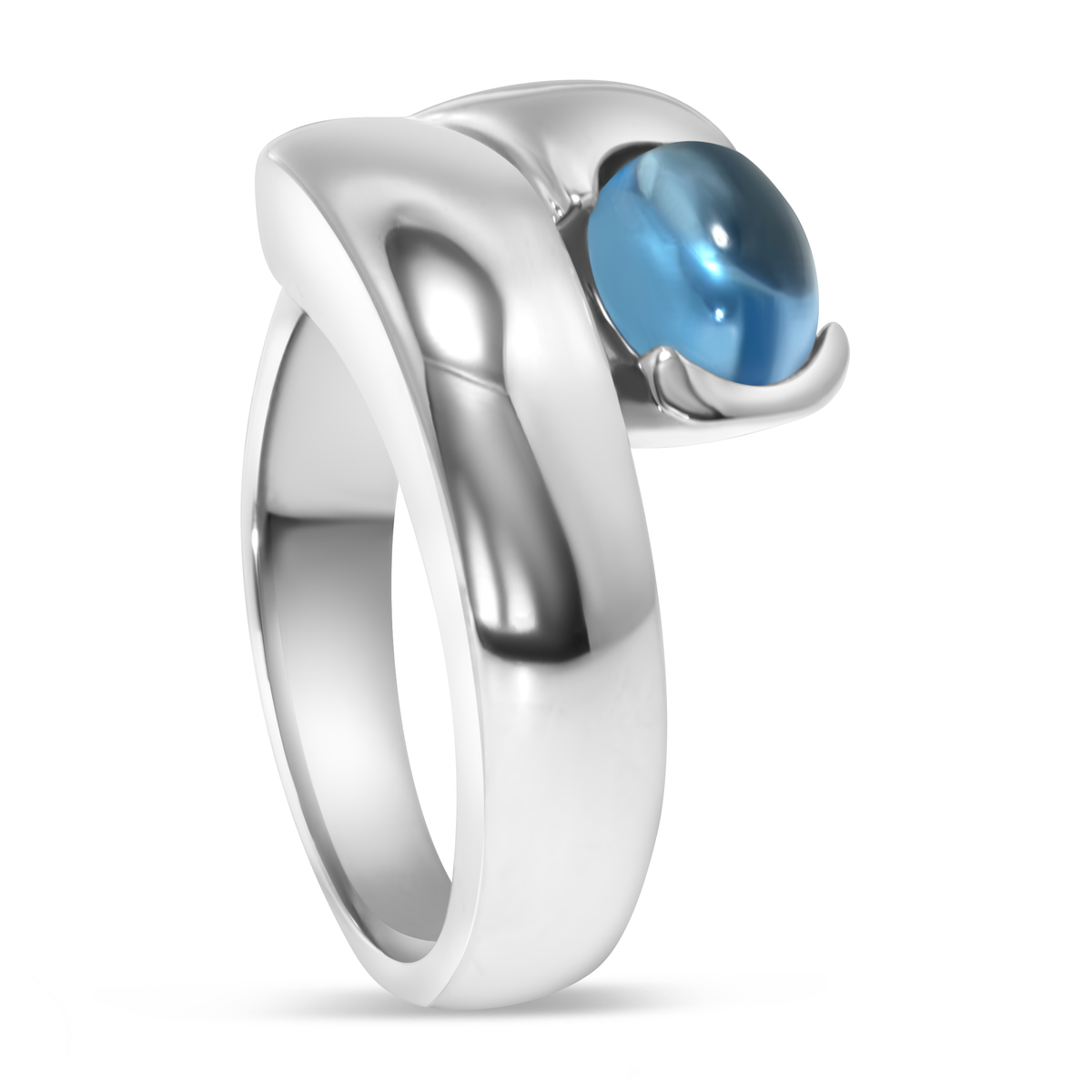 14K White Gold Cabochon Blue Topaz Ring