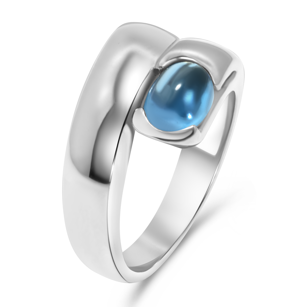 14K White Gold Cabochon Blue Topaz Ring
