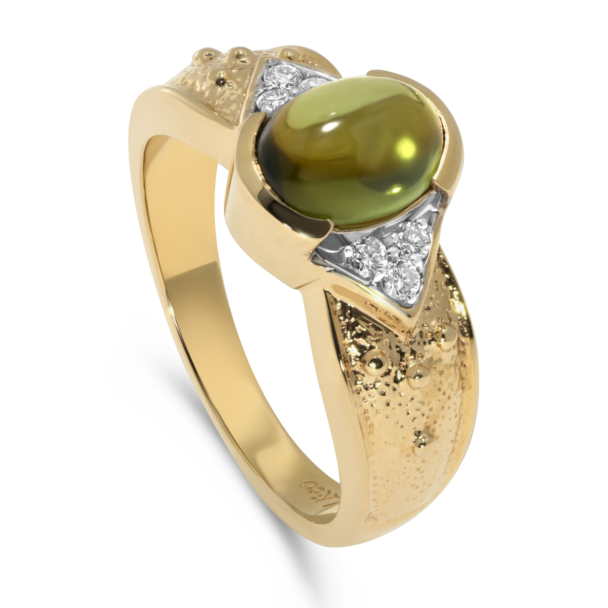 14K Yellow Gold Cabochon Green Tourmaline Ring