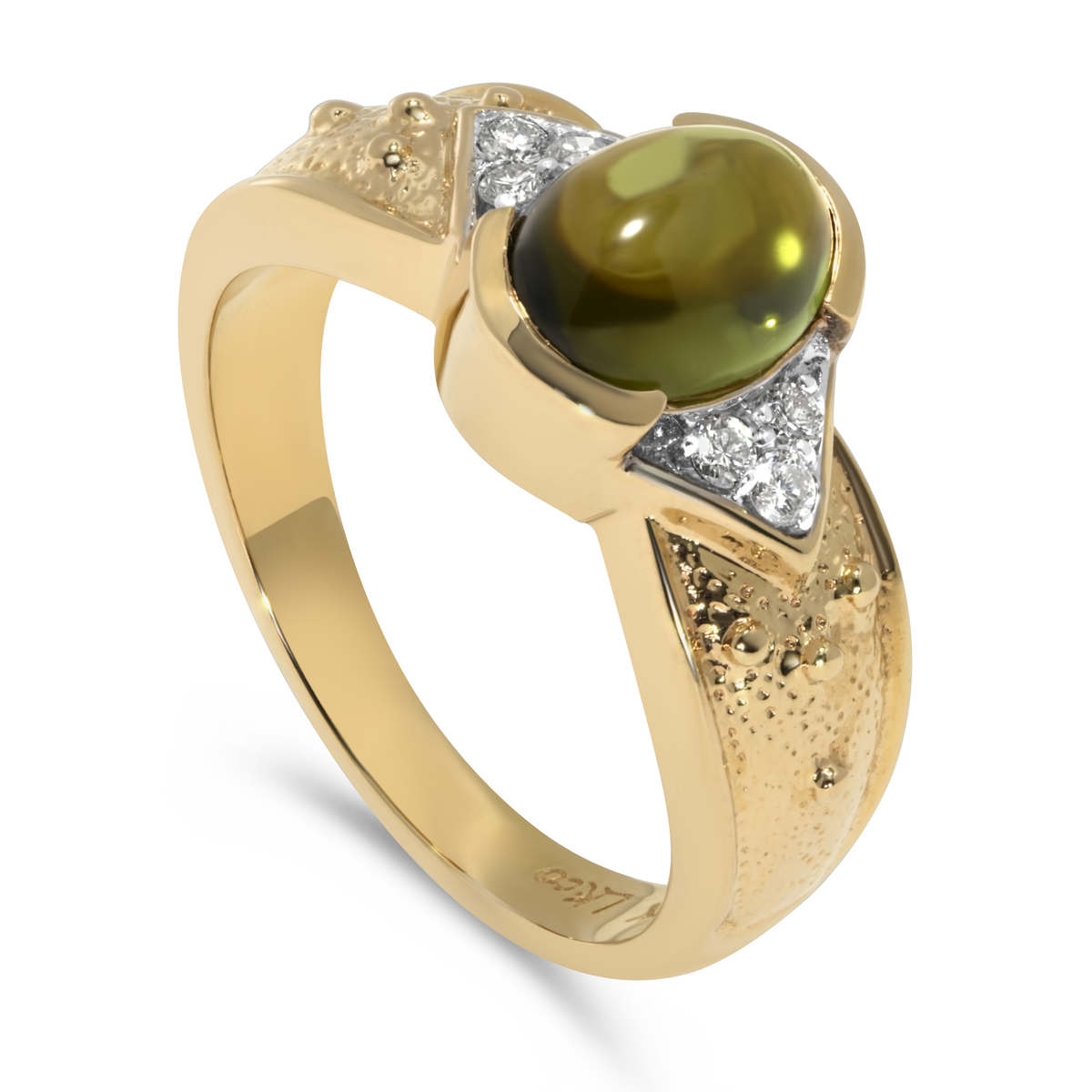 14K Yellow Gold Cabochon Green Tourmaline Ring